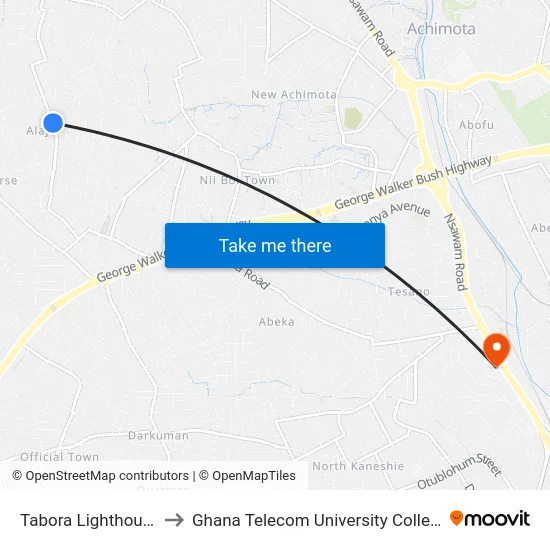Tabora Lighthouse to Ghana Telecom University College map