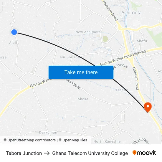 Tabora Junction to Ghana Telecom University College map
