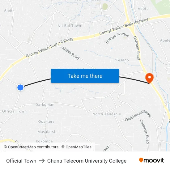Official Town to Ghana Telecom University College map