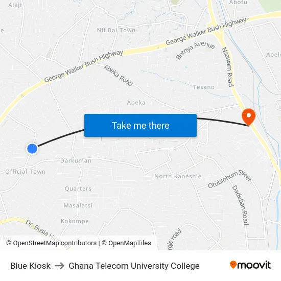 Blue Kiosk to Ghana Telecom University College map