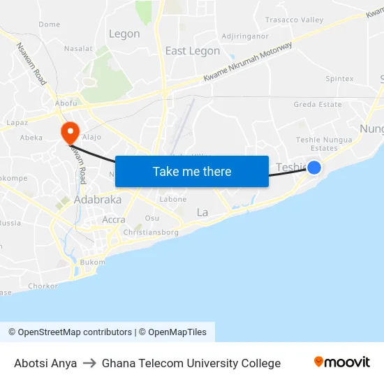Abotsi Anya to Ghana Telecom University College map