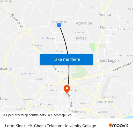 Lotto Kiosk to Ghana Telecom University College map