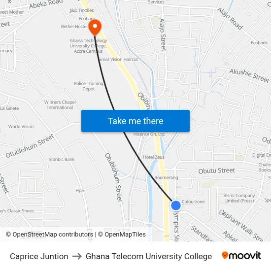 Caprice Juntion to Ghana Telecom University College map