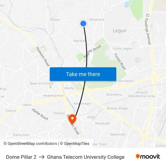 Dome Pillar 2 to Ghana Telecom University College map