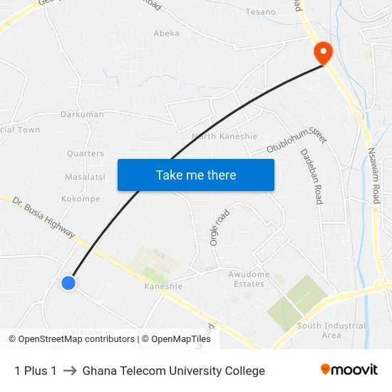 1 Plus 1 to Ghana Telecom University College map