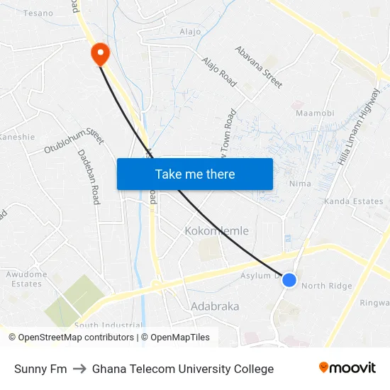 Sunny Fm to Ghana Telecom University College map