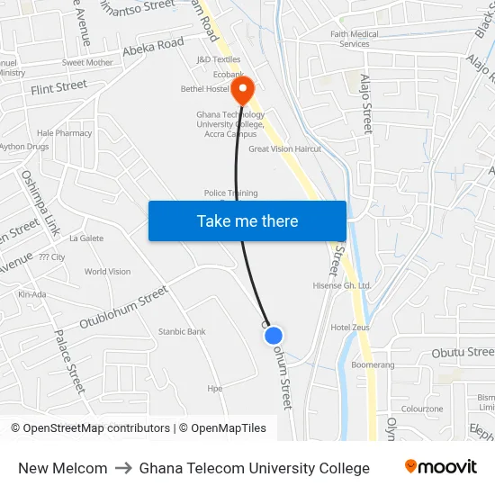 New Melcom to Ghana Telecom University College map
