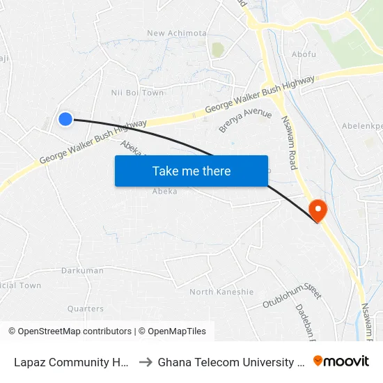 Lapaz Community Hospital to Ghana Telecom University College map
