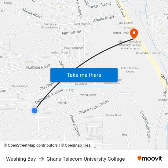Washing Bay to Ghana Telecom University College map