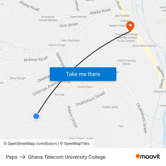 Peps to Ghana Telecom University College map