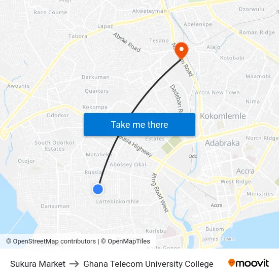 Sukura Market to Ghana Telecom University College map