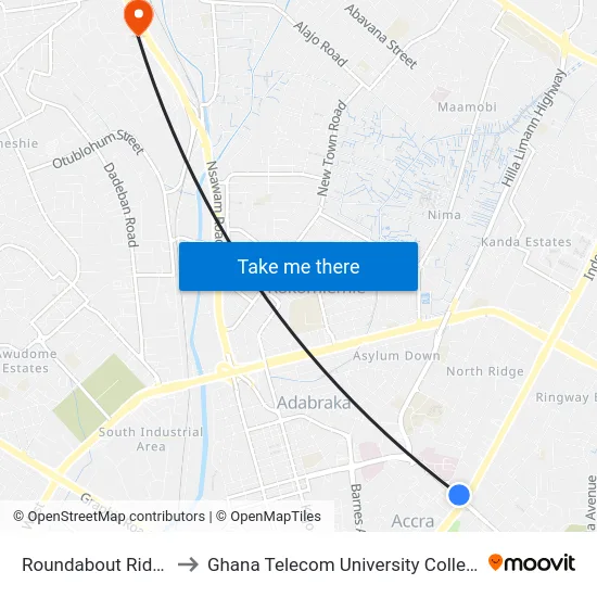 Roundabout Ridge to Ghana Telecom University College map