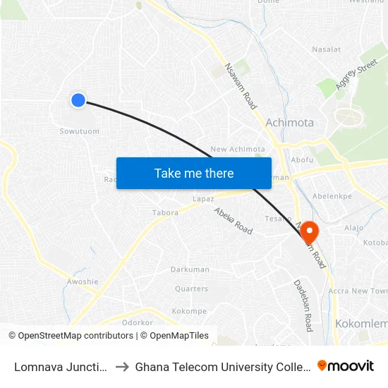 Lomnava Junction to Ghana Telecom University College map