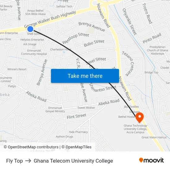 Fly Top to Ghana Telecom University College map