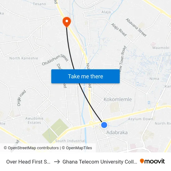 Over Head First Stop to Ghana Telecom University College map