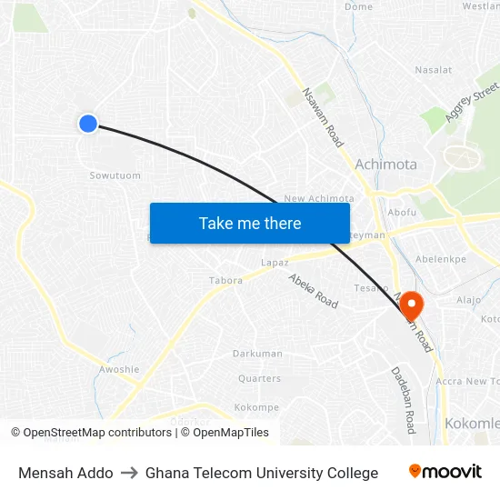 Mensah Addo to Ghana Telecom University College map