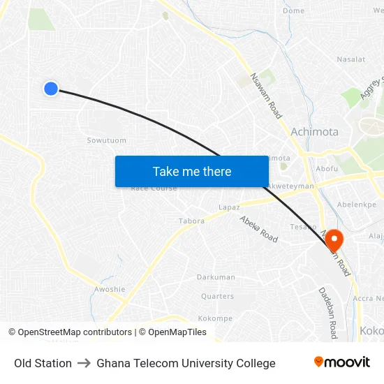 Old Station to Ghana Telecom University College map
