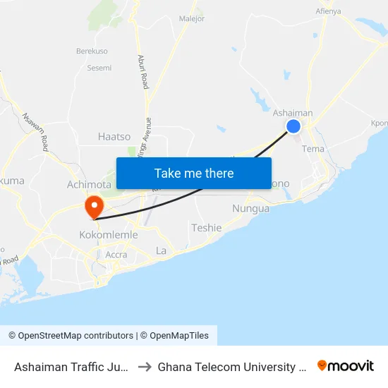Ashaiman Traffic Junction to Ghana Telecom University College map