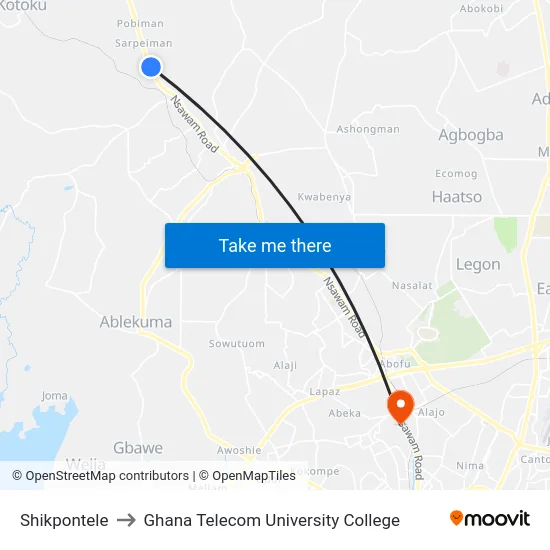Shikpontele to Ghana Telecom University College map