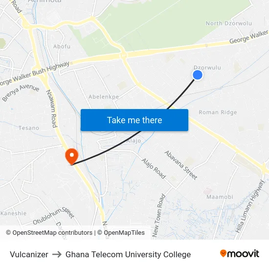 Vulcanizer to Ghana Telecom University College map