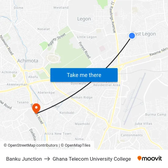 Banku Junction to Ghana Telecom University College map