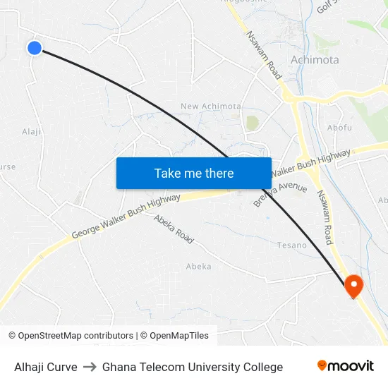 Alhaji Curve to Ghana Telecom University College map