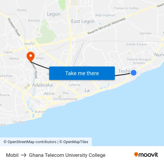 Mobil to Ghana Telecom University College map