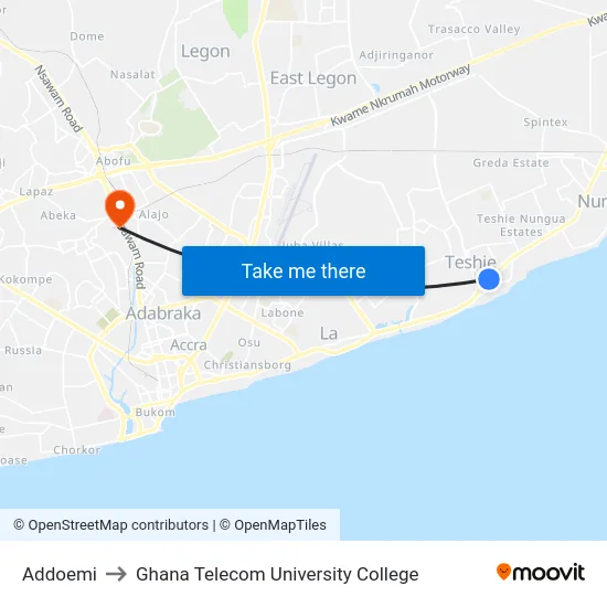 Addoemi to Ghana Telecom University College map