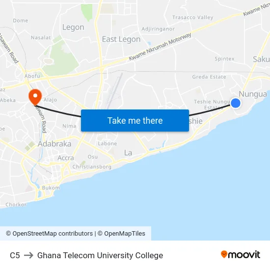 C5 to Ghana Telecom University College map