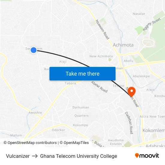 Vulcanizer to Ghana Telecom University College map