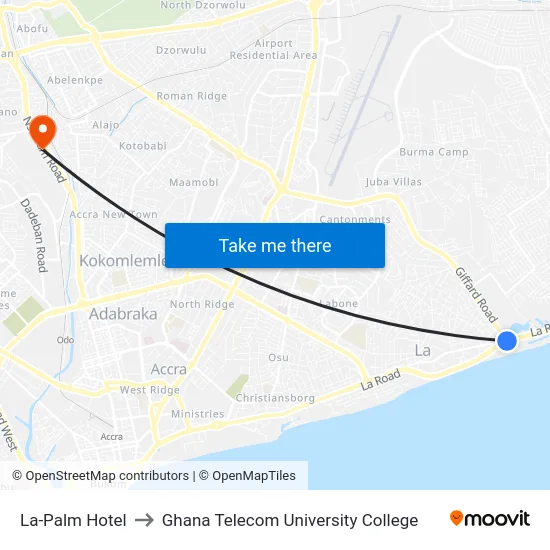 La-Palm Hotel to Ghana Telecom University College map