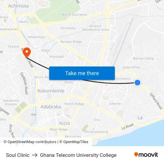 Soul Clinic to Ghana Telecom University College map