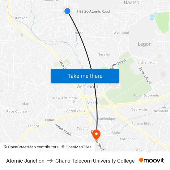 Atomic Junction to Ghana Telecom University College map