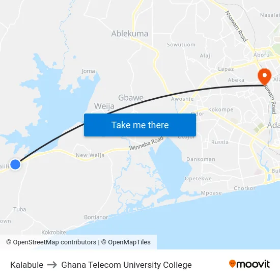 Kalabule to Ghana Telecom University College map