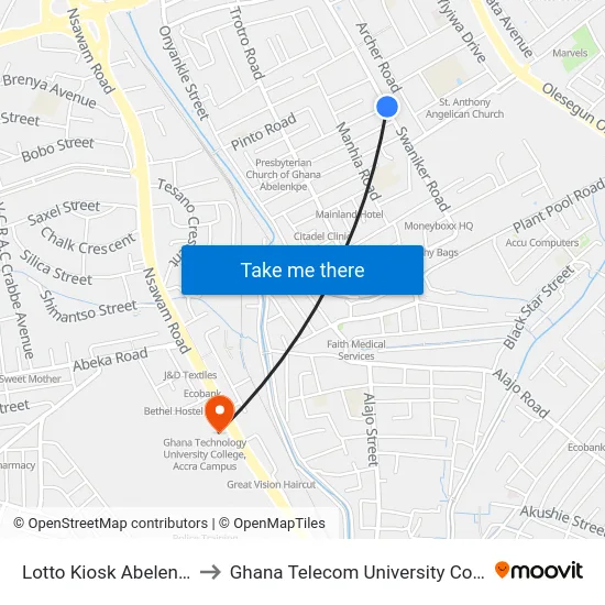 Lotto Kiosk Abelenkpe to Ghana Telecom University College map
