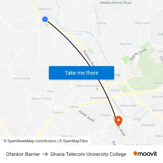 Ofankor Barrier to Ghana Telecom University College map