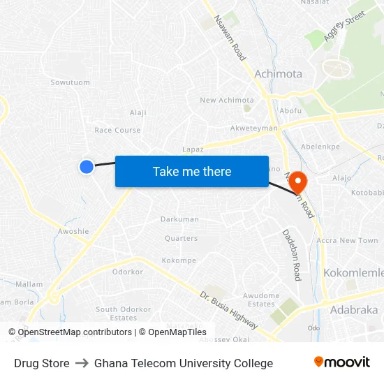 Drug Store to Ghana Telecom University College map