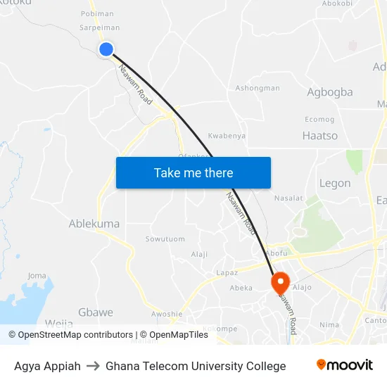 Agya Appiah to Ghana Telecom University College map