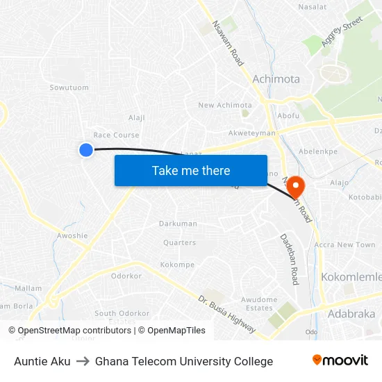 Auntie Aku to Ghana Telecom University College map