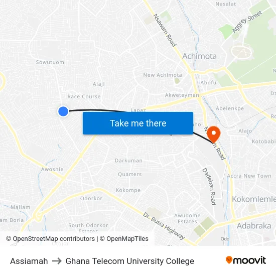 Assiamah to Ghana Telecom University College map