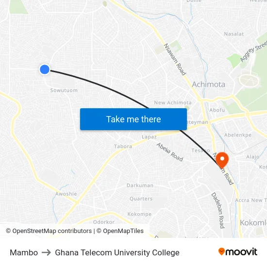 Mambo to Ghana Telecom University College map