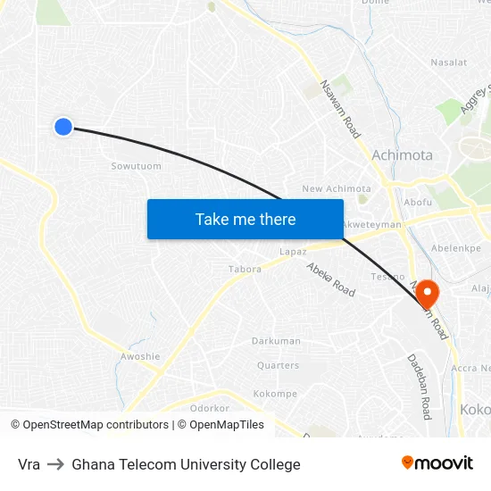 Vra to Ghana Telecom University College map