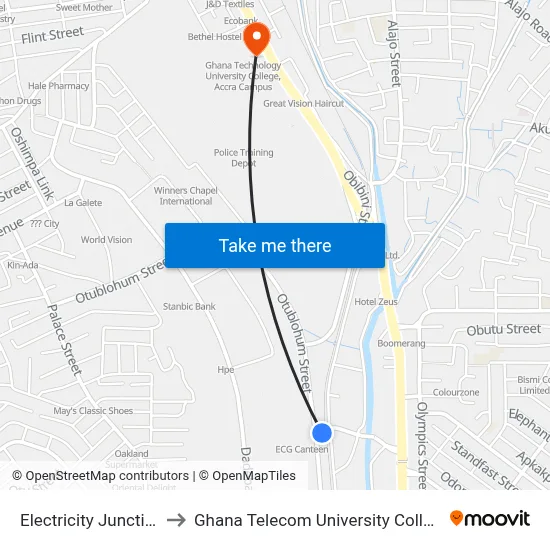 Electricity Junction to Ghana Telecom University College map