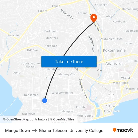 Mango Down to Ghana Telecom University College map