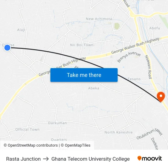 Rasta Junction to Ghana Telecom University College map