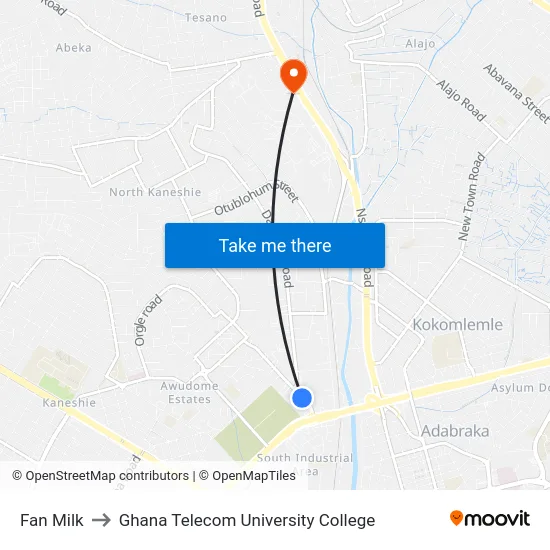 Fan Milk to Ghana Telecom University College map