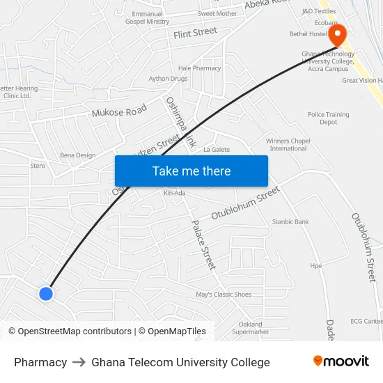 Pharmacy to Ghana Telecom University College map