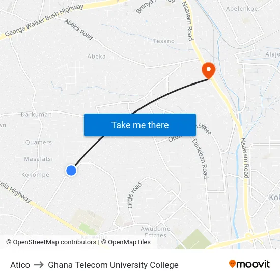 Atico to Ghana Telecom University College map