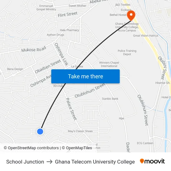 School Junction to Ghana Telecom University College map
