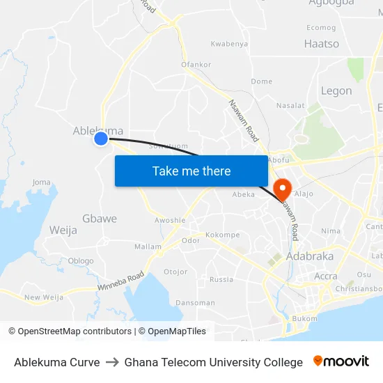 Ablekuma Curve to Ghana Telecom University College map